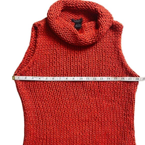 The Limited Hand Knit RARE Mock Neck Sleeveless Sweater/ Vest Orange Fall L AG23 - Picture 7 of 10